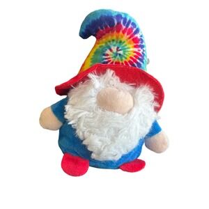 Goffa Rainbow Tie Dye Hat Gnome Plush White Beard Blue Body Stuffed Toy Small